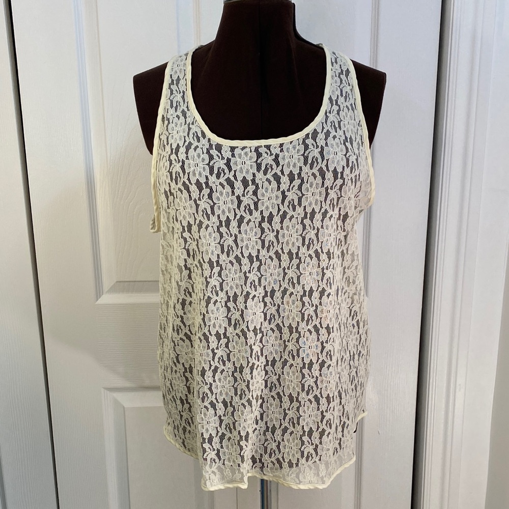 2 for $25 - Vintage 100% Nylon ALFRED SUNG Racerback Lace Sleeveless Top, XXL
